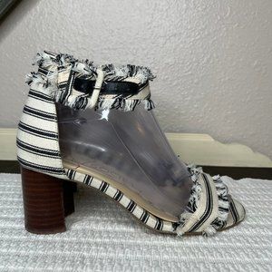 Sole Society So-Helgah Womens Block Heel Fringe Striped Ankle Strap Sandal 6M
